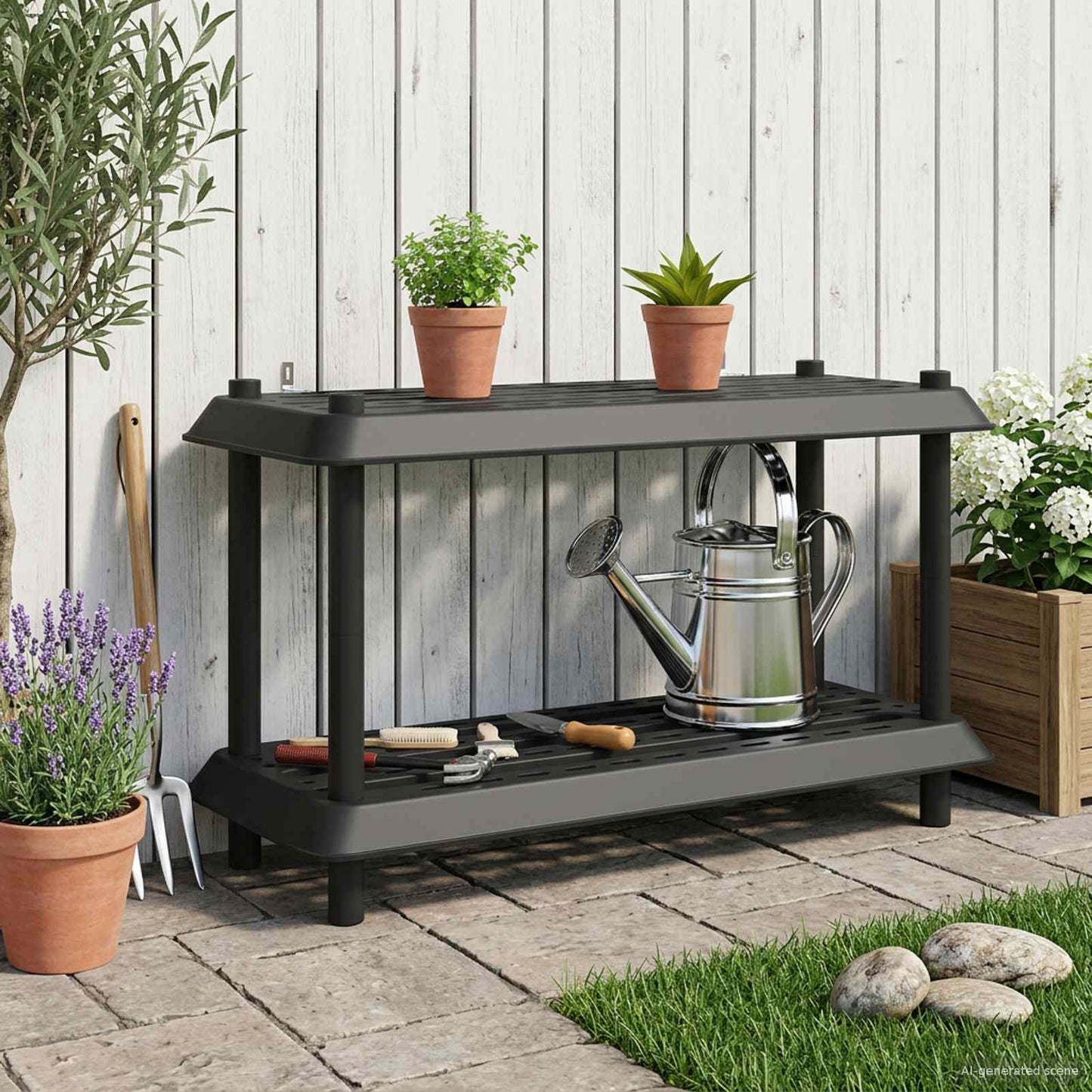 Hyllesystem 2 nivåer 100 x 40 x 55,5 cm PP Antrasitt