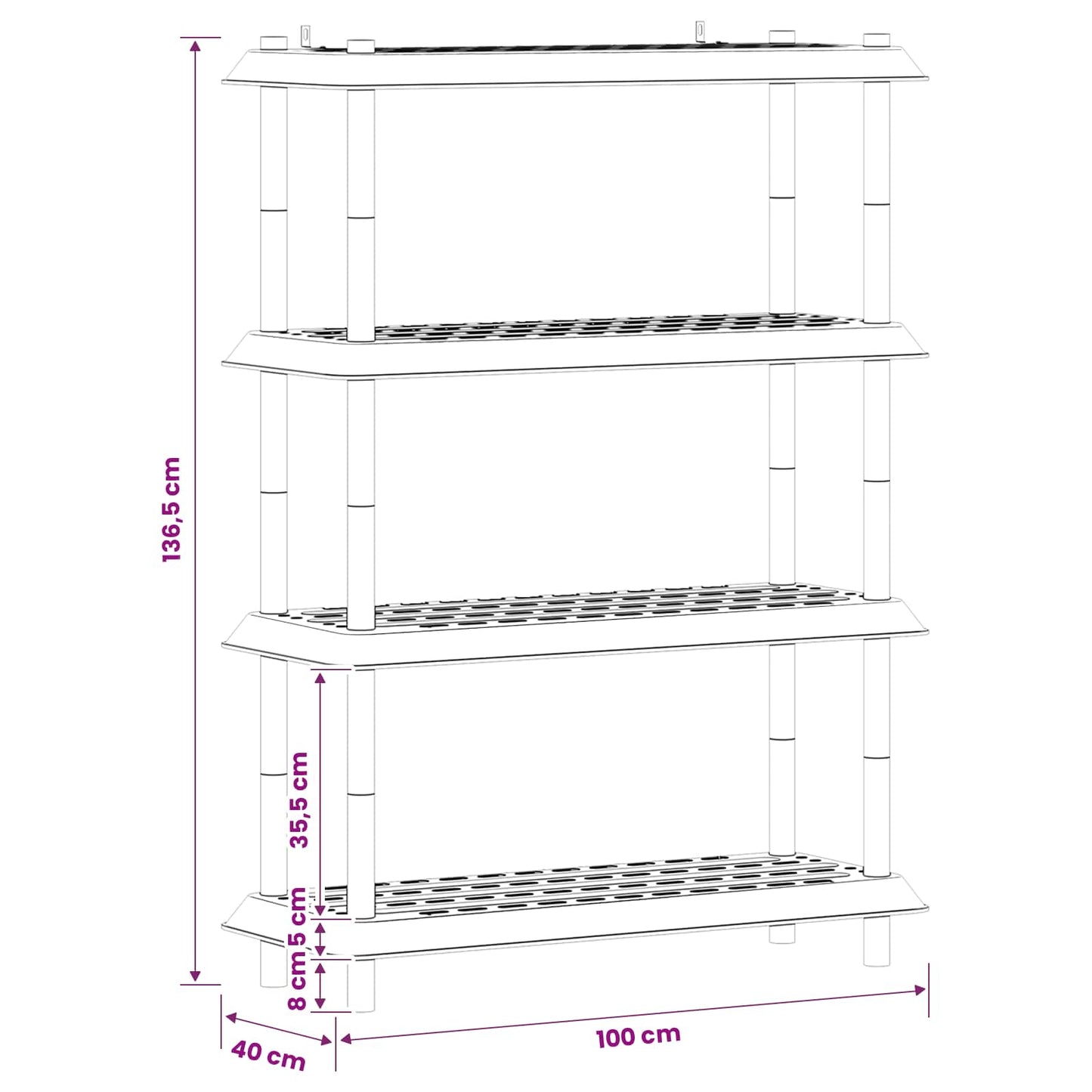 Hyllesystem 4 nivåer 100 x 40 x 136,5 cm PP Antrasitt