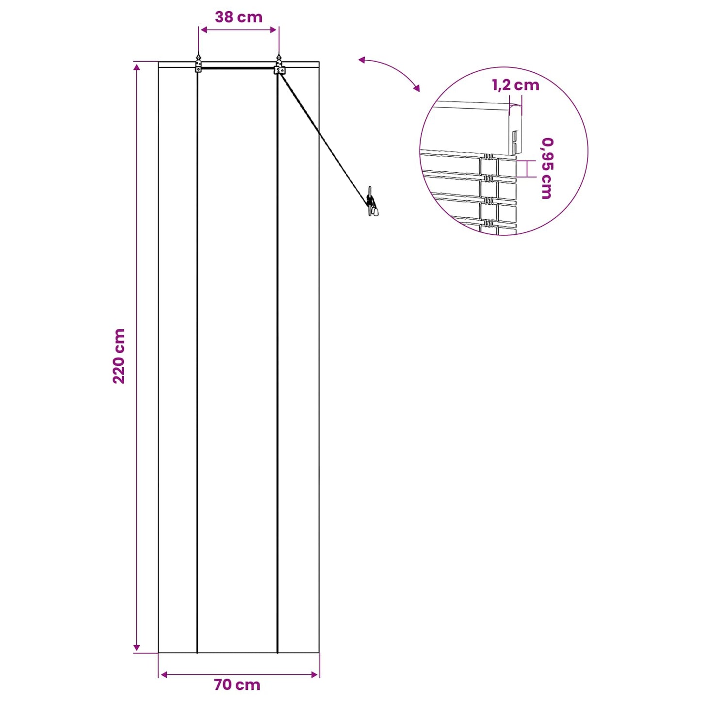 Rullegardin Natur 70 x 220 cm Bambus