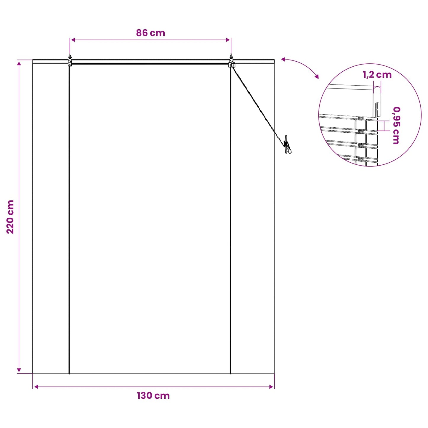 Rullegardin Natur 130 x 220 cm Bambus