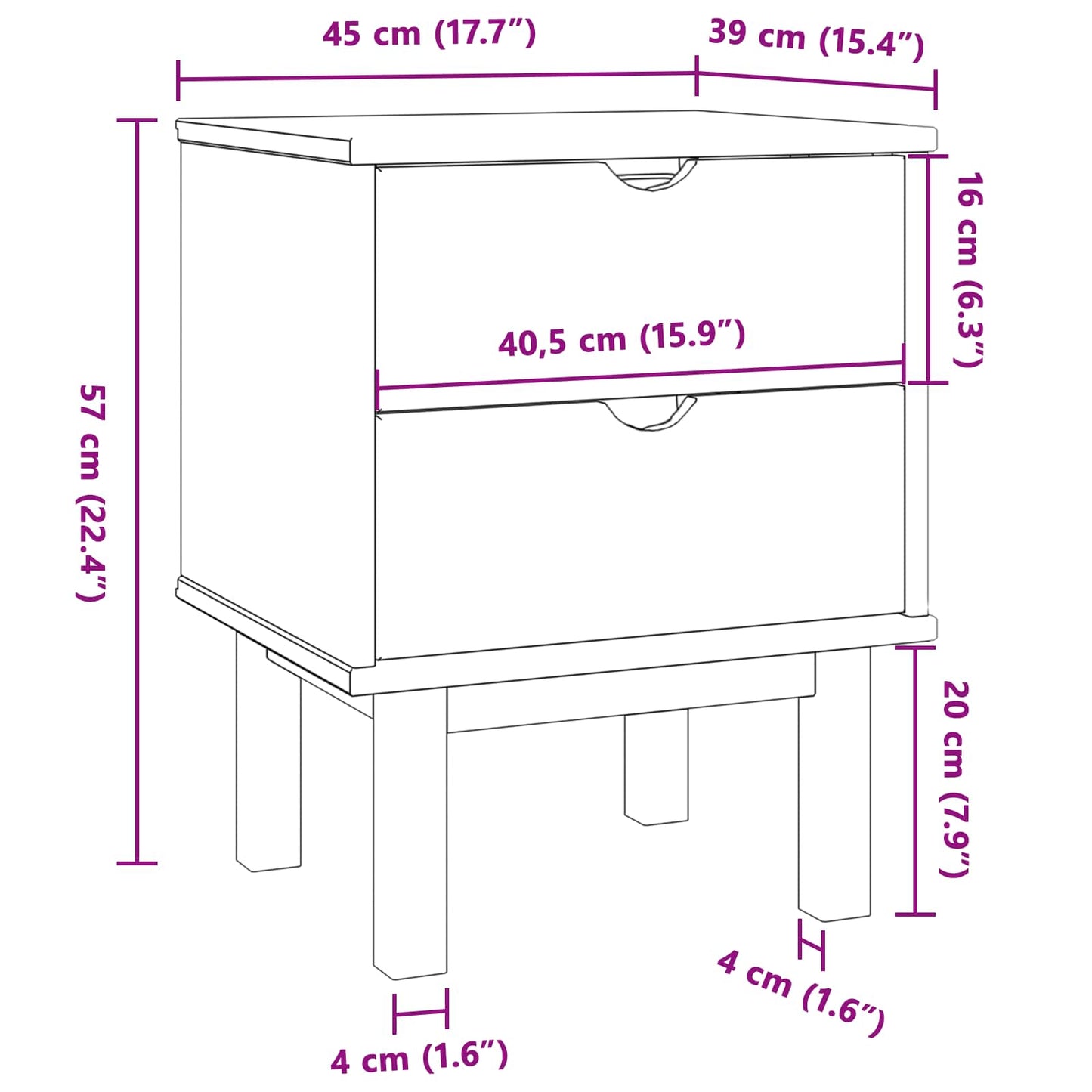 Nattbord OTTA Svart 45 x 39 x 57 cm Heltre furu
