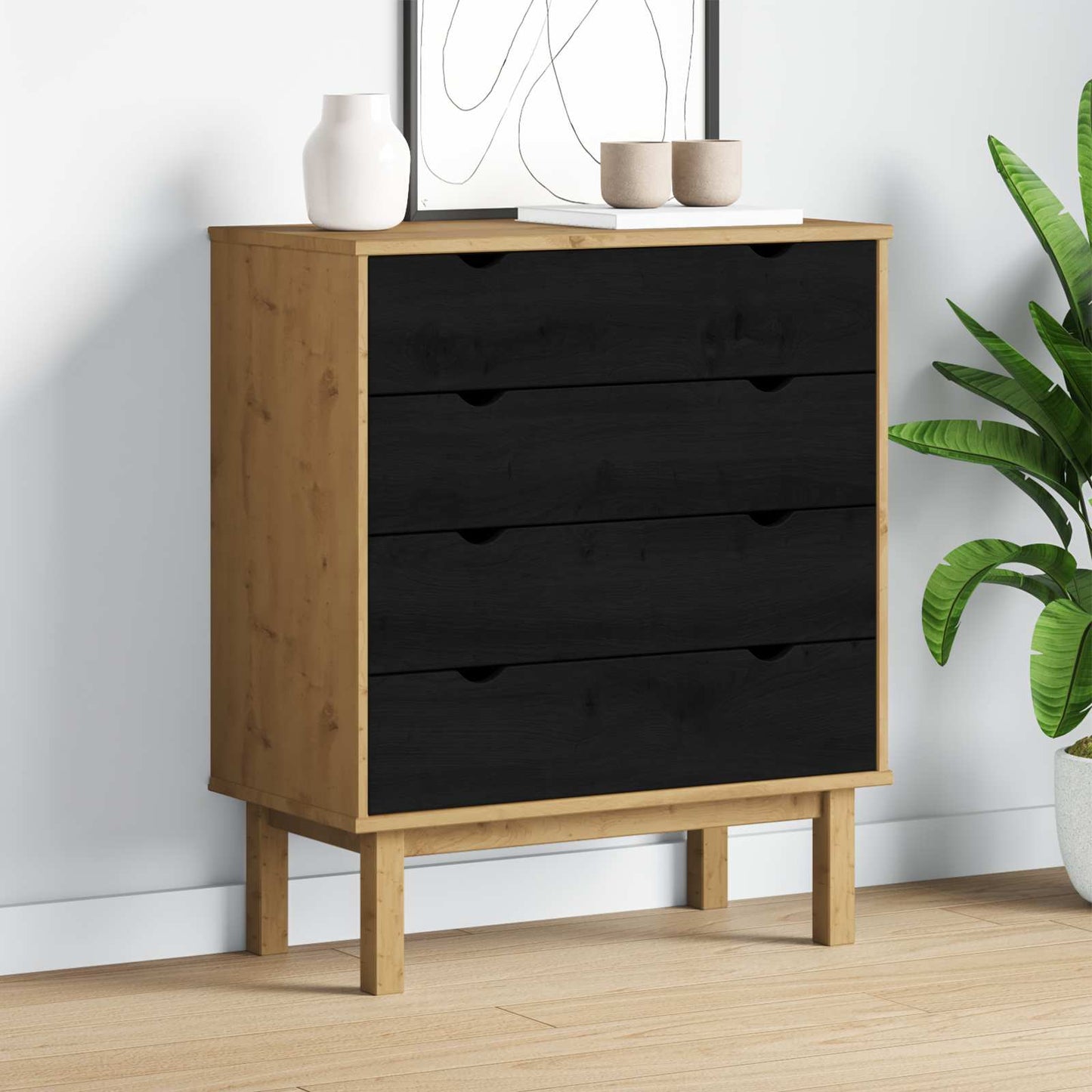 Kommode med skuff OTTA Svart 76,5 x 39,5 x 90 cm Heltre furu