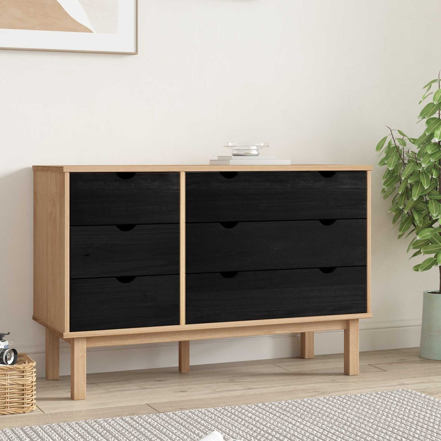 Skuffeskap med skuff OTTA Svart 111 x 43 x 73,5 cm Heltre furu