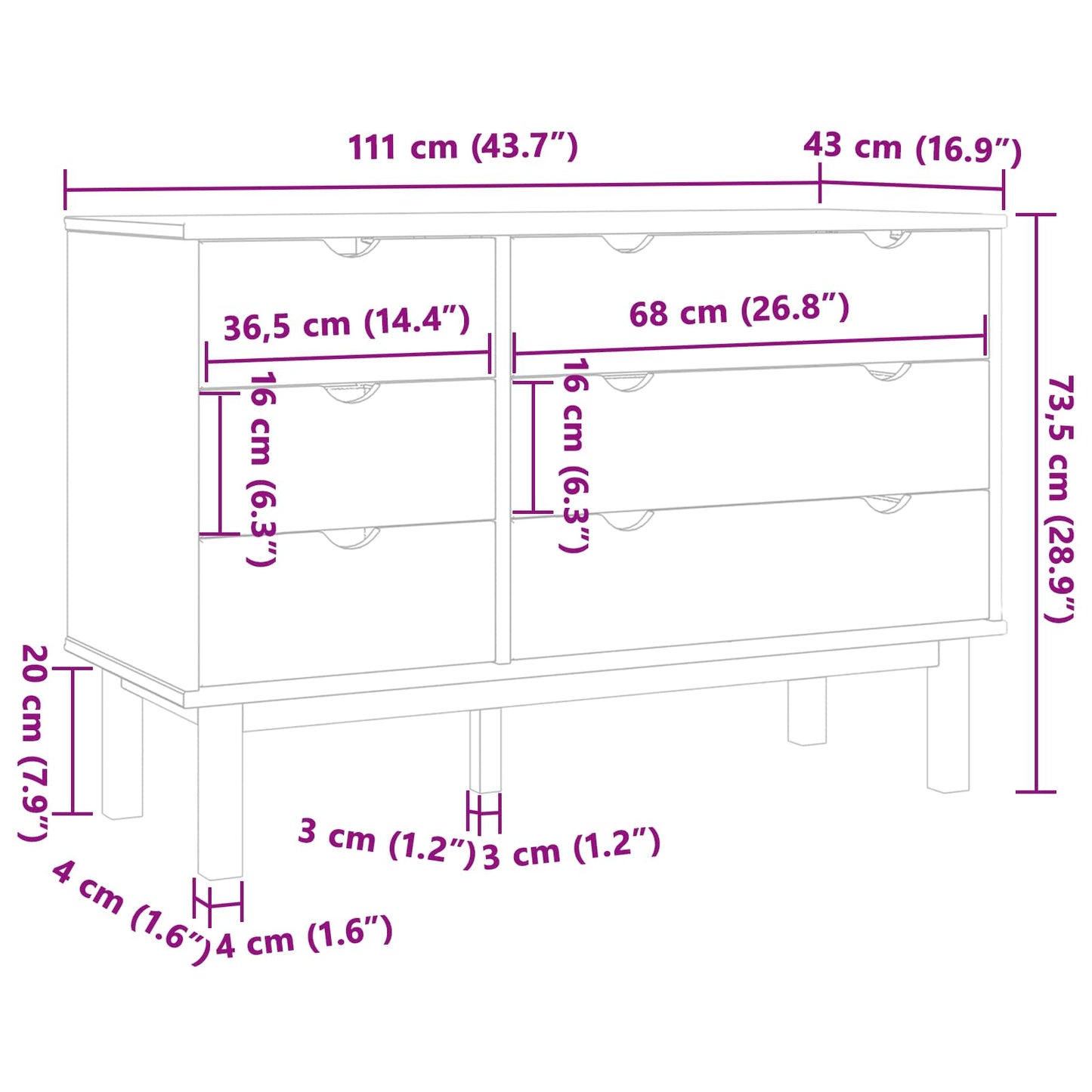 Skuffeskap med skuff OTTA Svart 111 x 43 x 73,5 cm Heltre furu