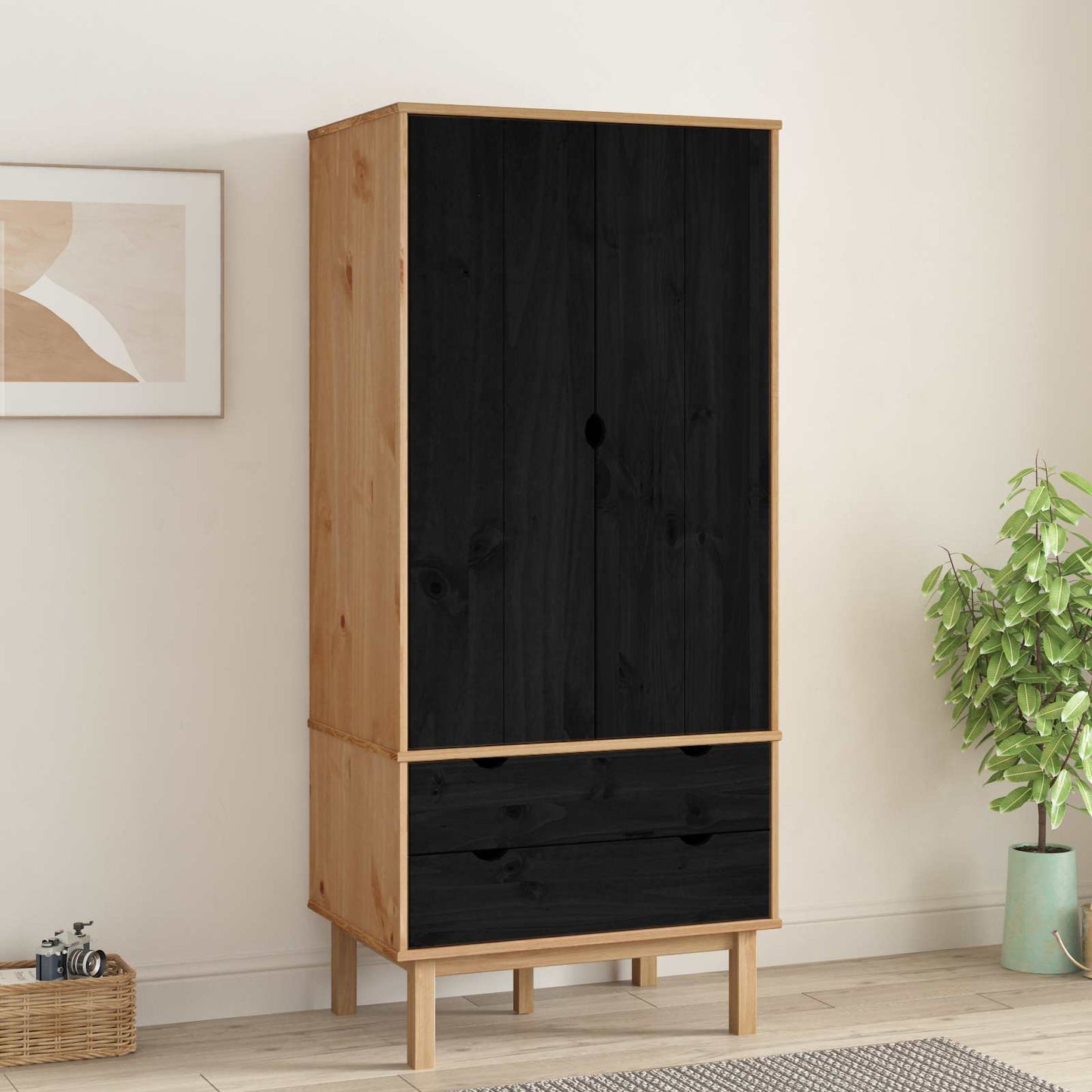 Garderobeskap med dør OTTA Svart 76,5 x 53 x 172 cm Heltre furu