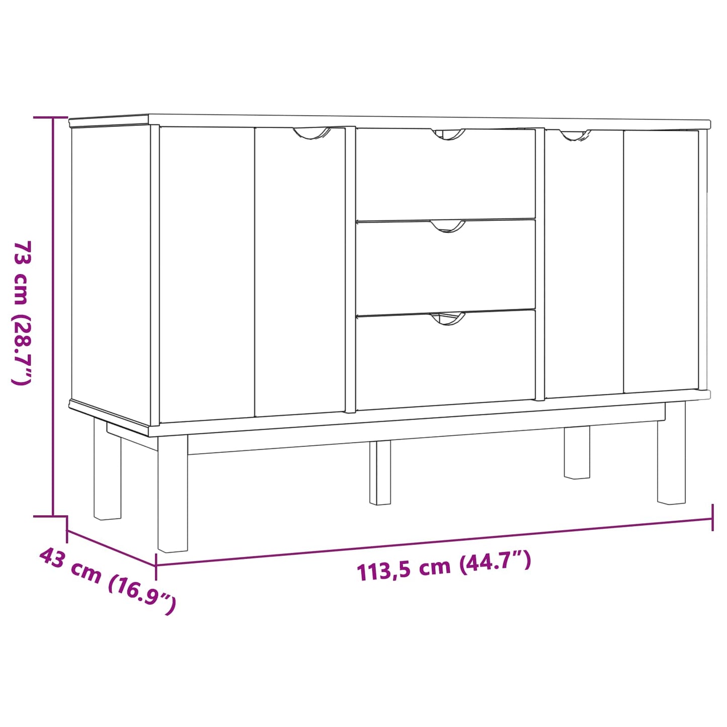 Serviesskap OTTA Svart 113,5 x 43 x 73 cm Heltre furu