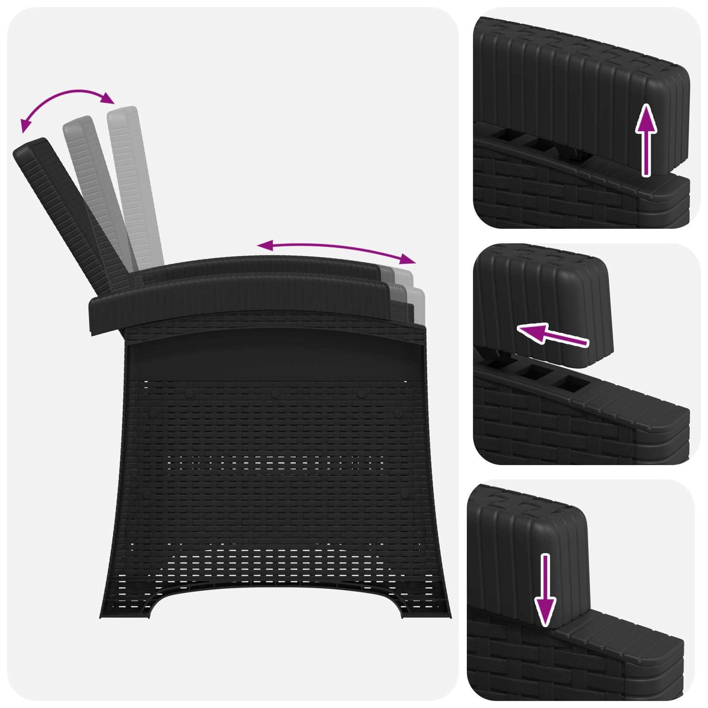 Lenestol for hage med rattan-look 2 pcs Antrasitt PP