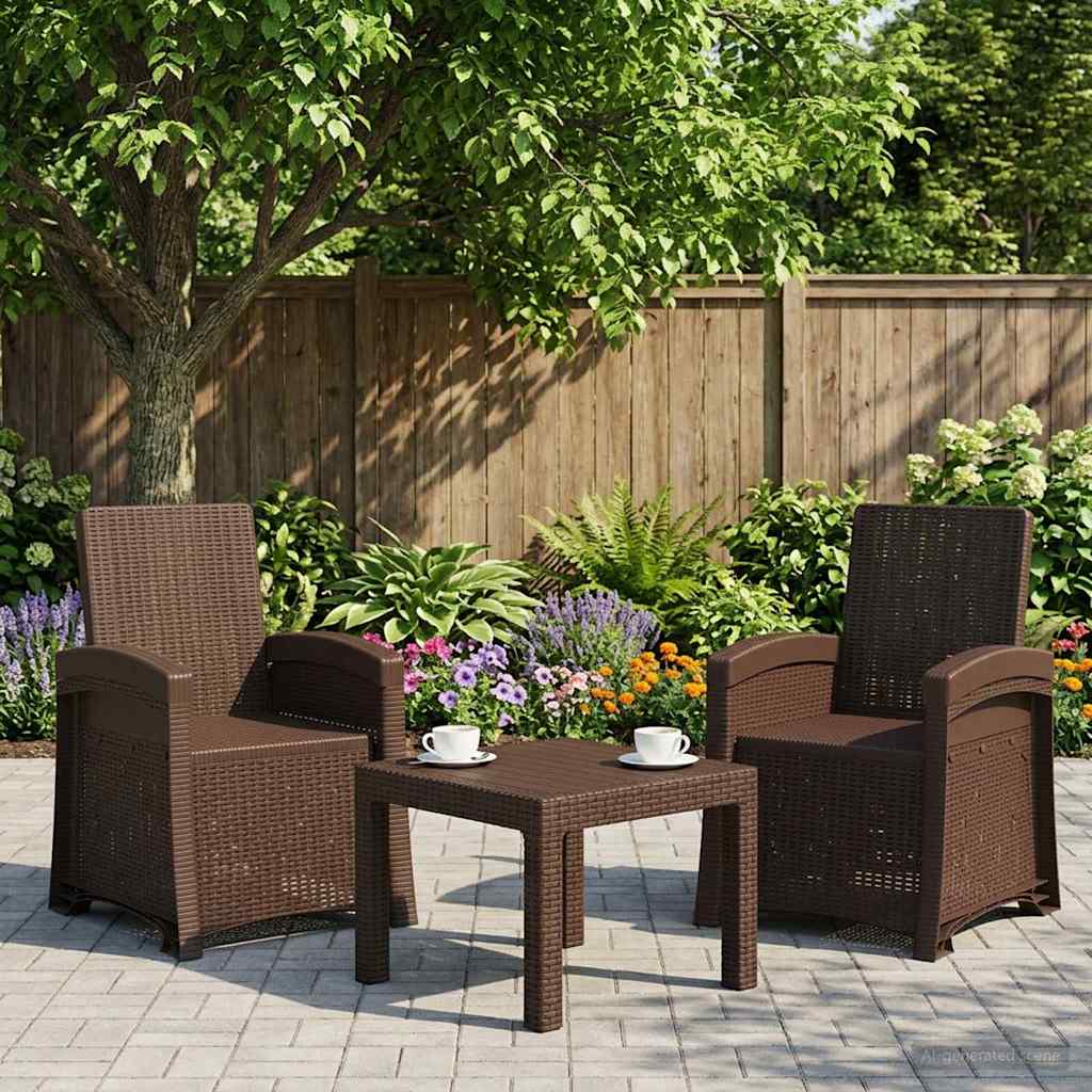 Lenestol for hage med rattan-look 2 pcs Brun PP