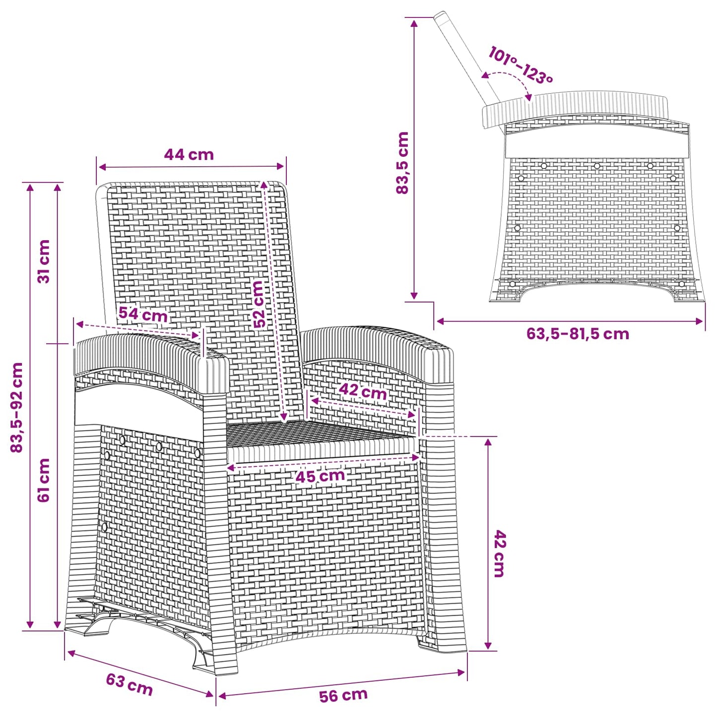 Lenestol for hage med rattan-look 2 pcs Hvit PP