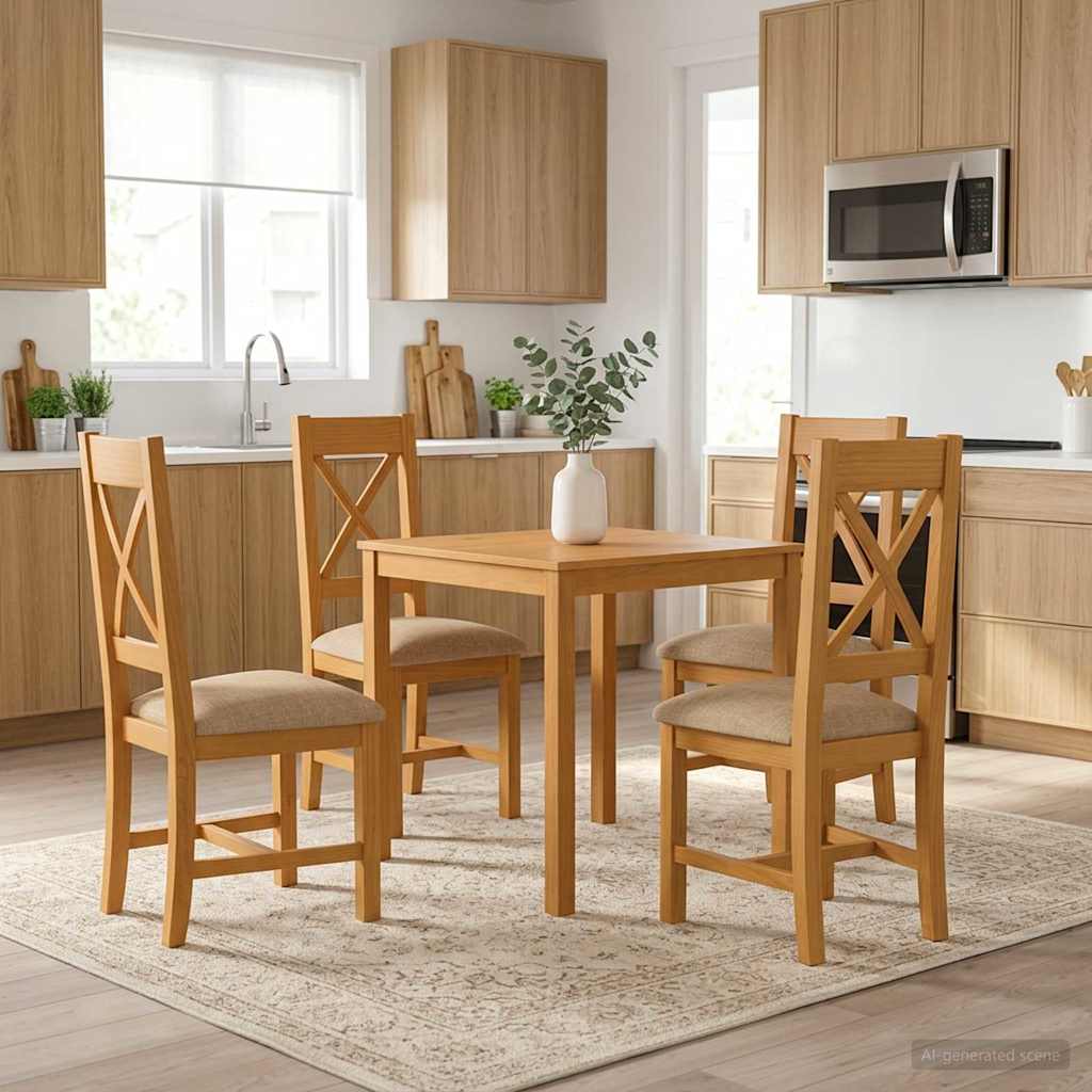 Spisestuesett 5 stk. Beige Massivt Eiketre