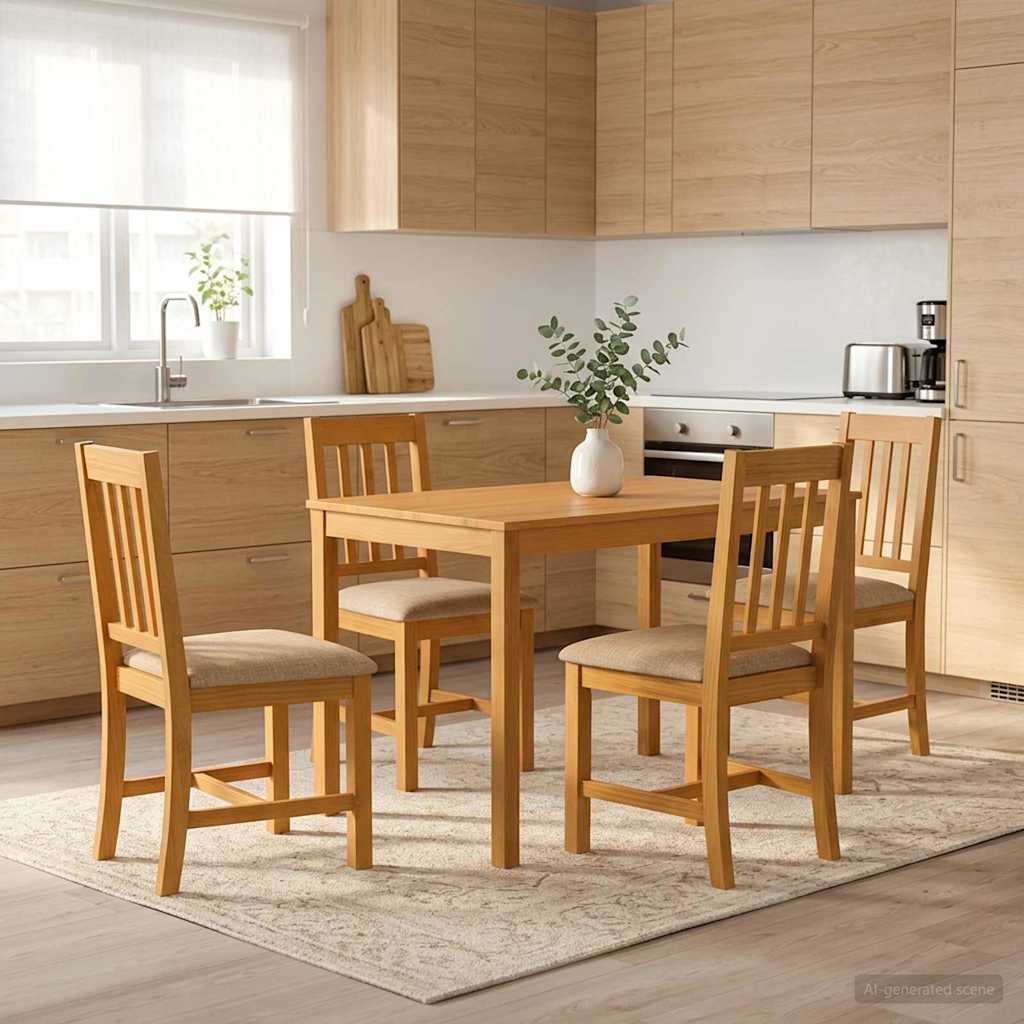 Spisestuesett 5 stk. Beige Massivt Eiketre