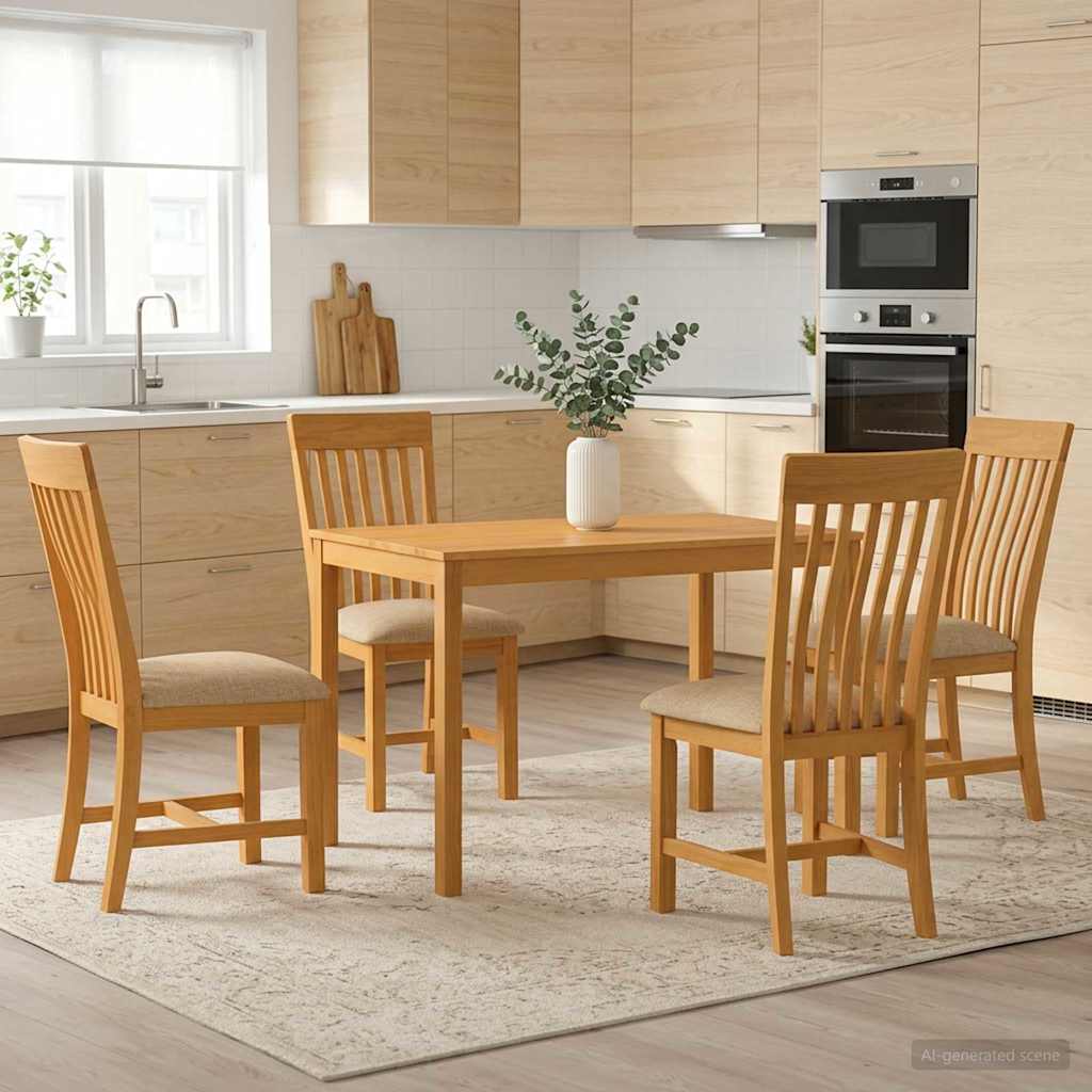 Spisestuesett 5 stk. Beige Massivt Eiketre
