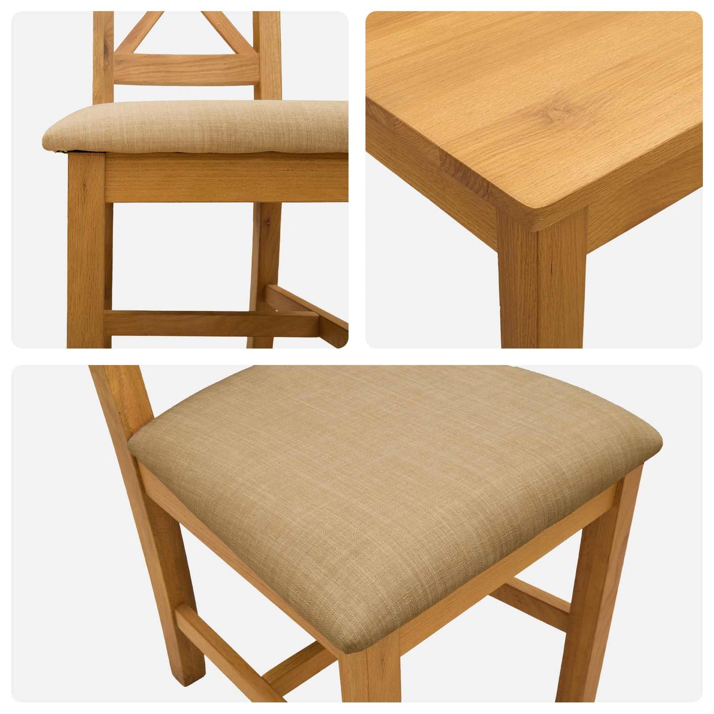 Spisestuesett 5 stk. Beige Massivt Eiketre
