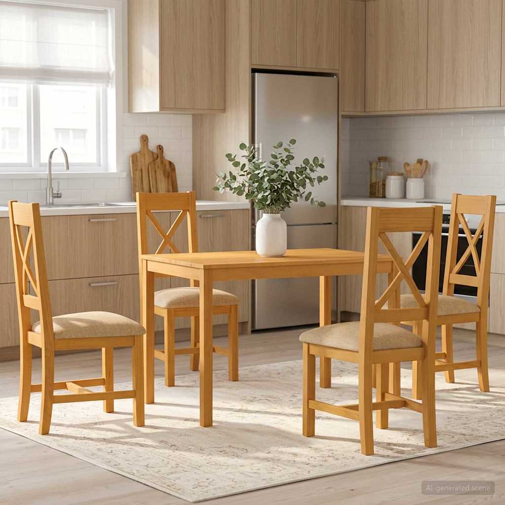 Spisestuesett 5 stk. Beige Massivt Eiketre