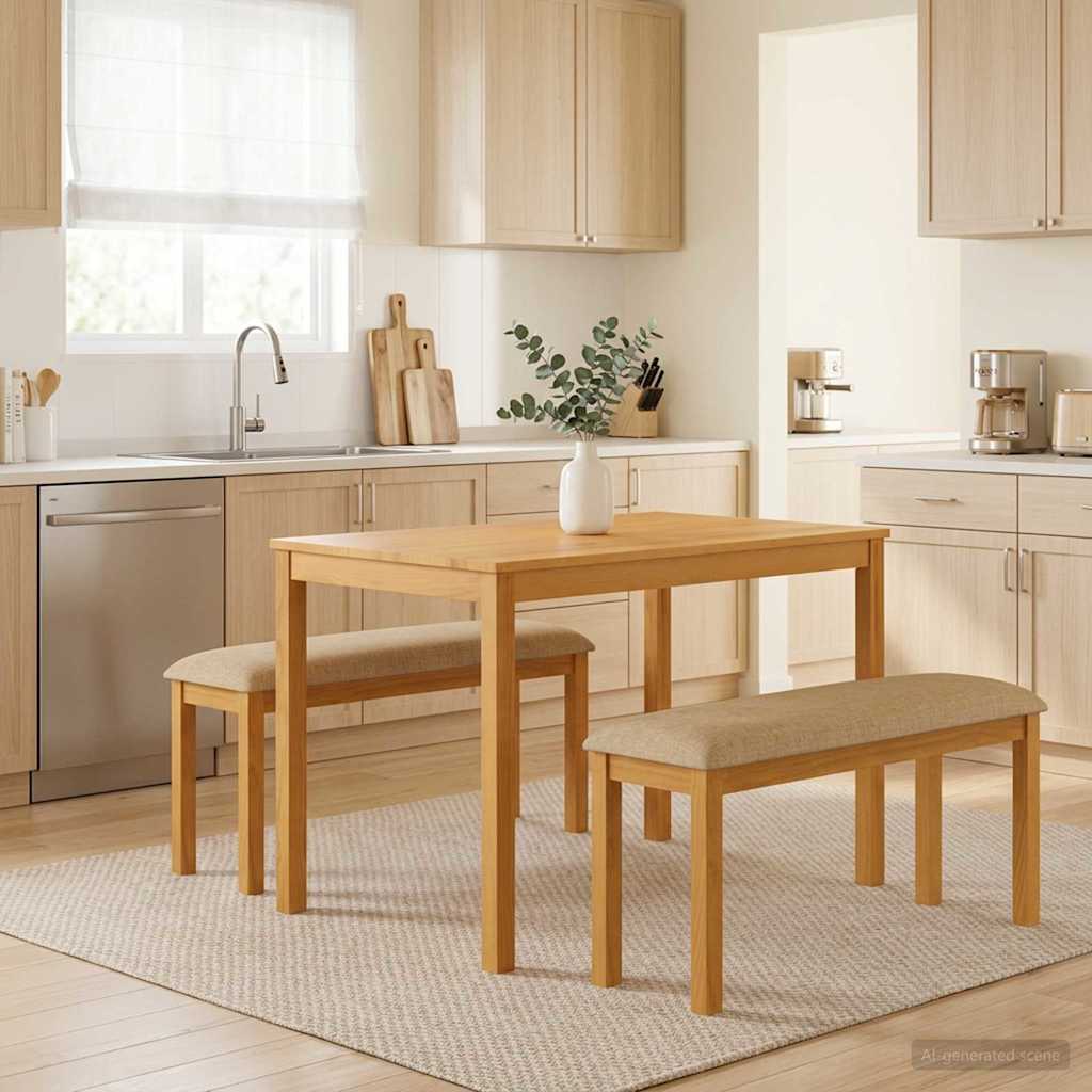 Spisestuesett 3 stk. Beige Massivt Eiketre