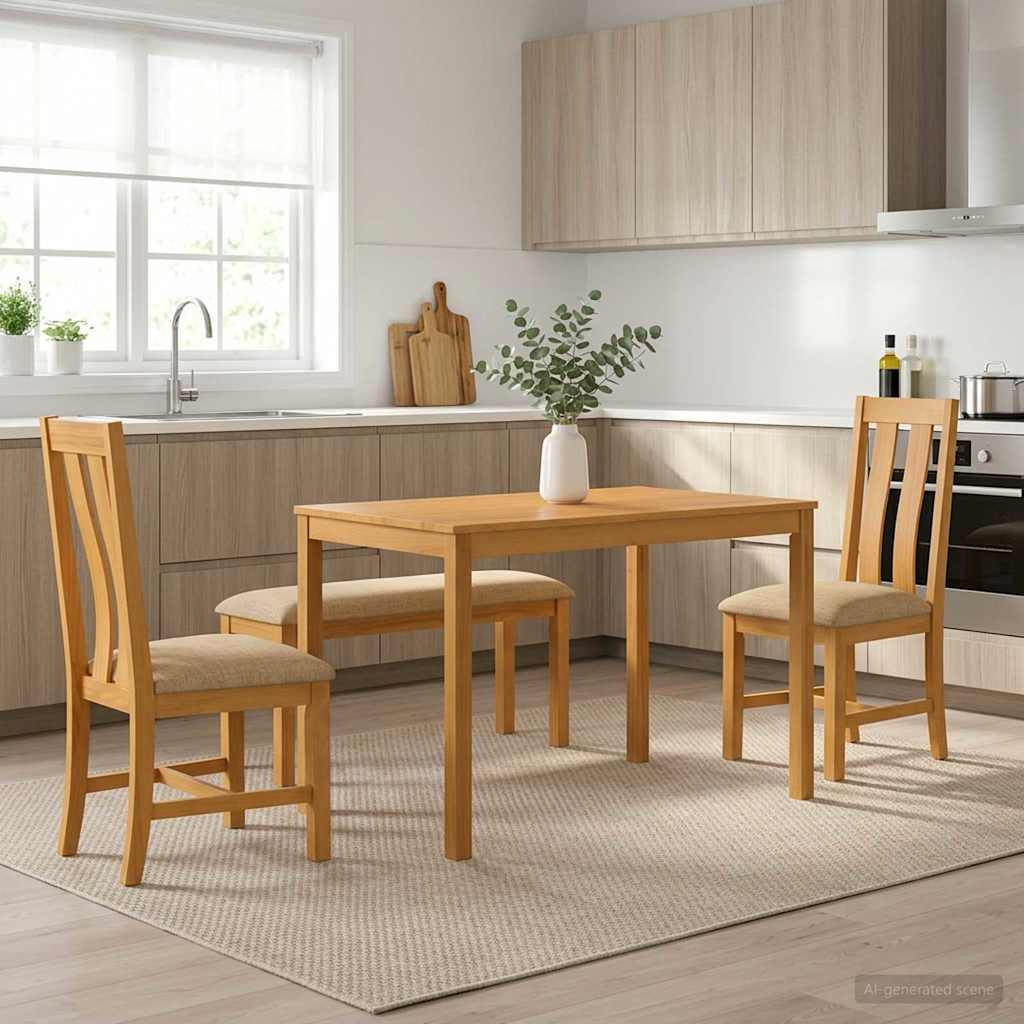 Spisestuesett 4 stk. Beige Massivt Eiketre