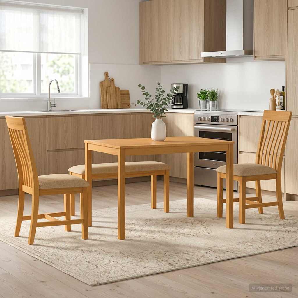 Spisestuesett 4 stk. Beige Massivt Eiketre