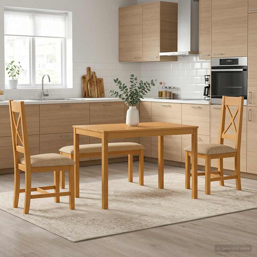Spisestuesett 4 stk. Beige Massivt Eiketre