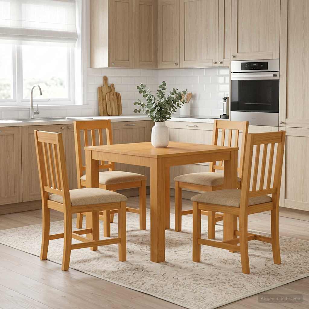 Spisestuesett 5 stk. Beige Massivt Eiketre