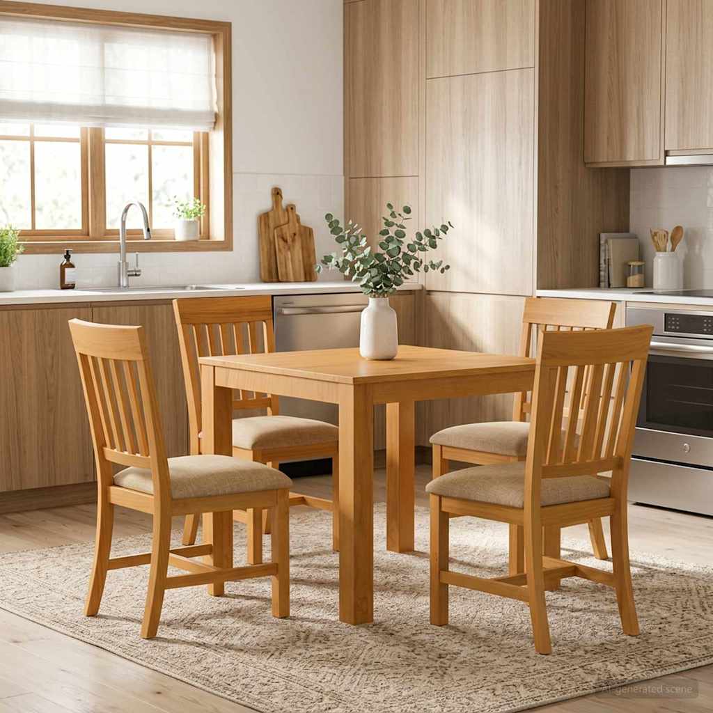 Spisestuesett 5 stk. Beige Massivt Eiketre