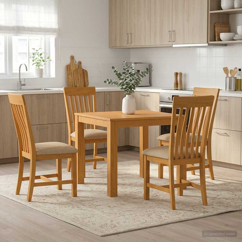 Spisestuesett 5 stk. Beige Massivt Eiketre