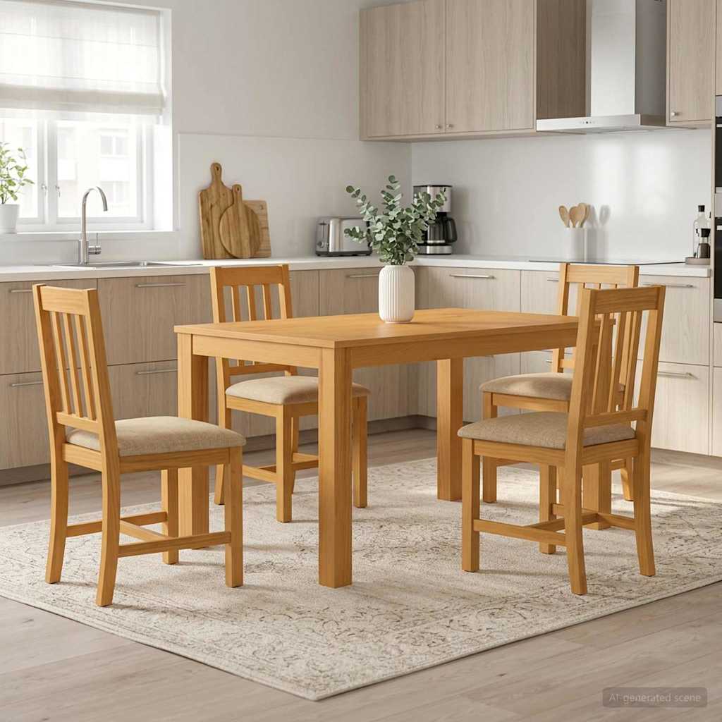 Spisestuesett 5 stk. Beige Massivt Eiketre