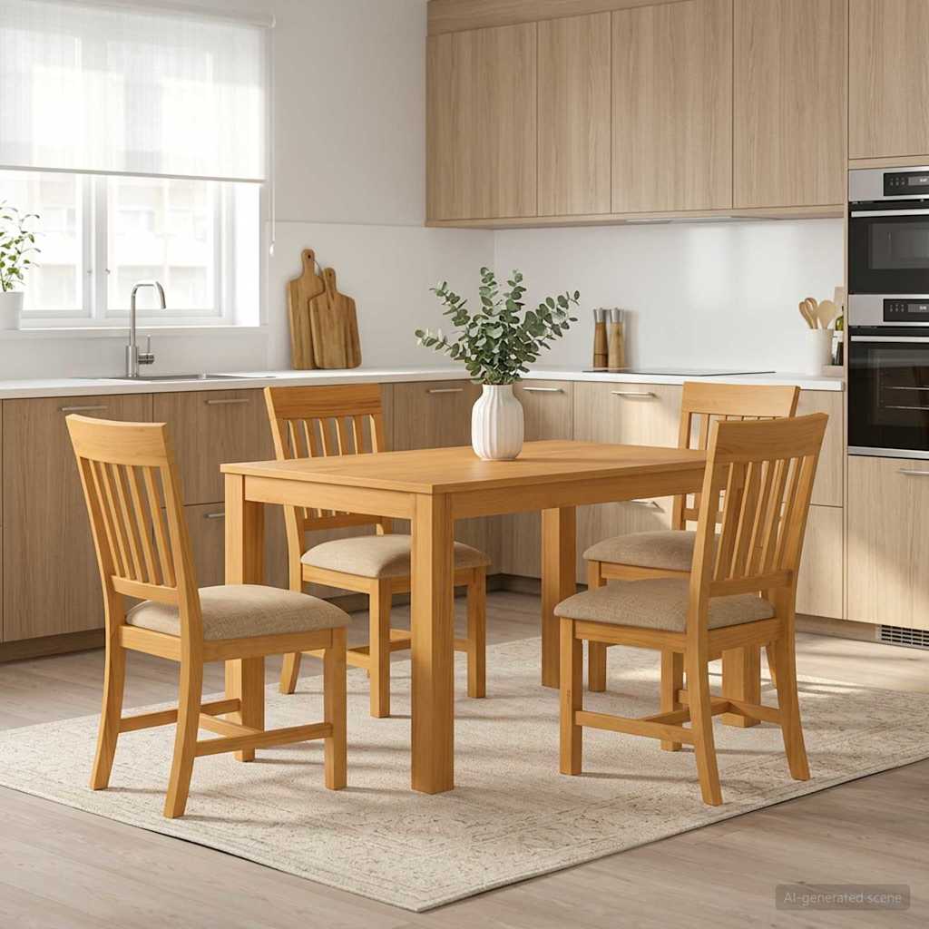Spisestuesett 5 stk. Beige Massivt Eiketre