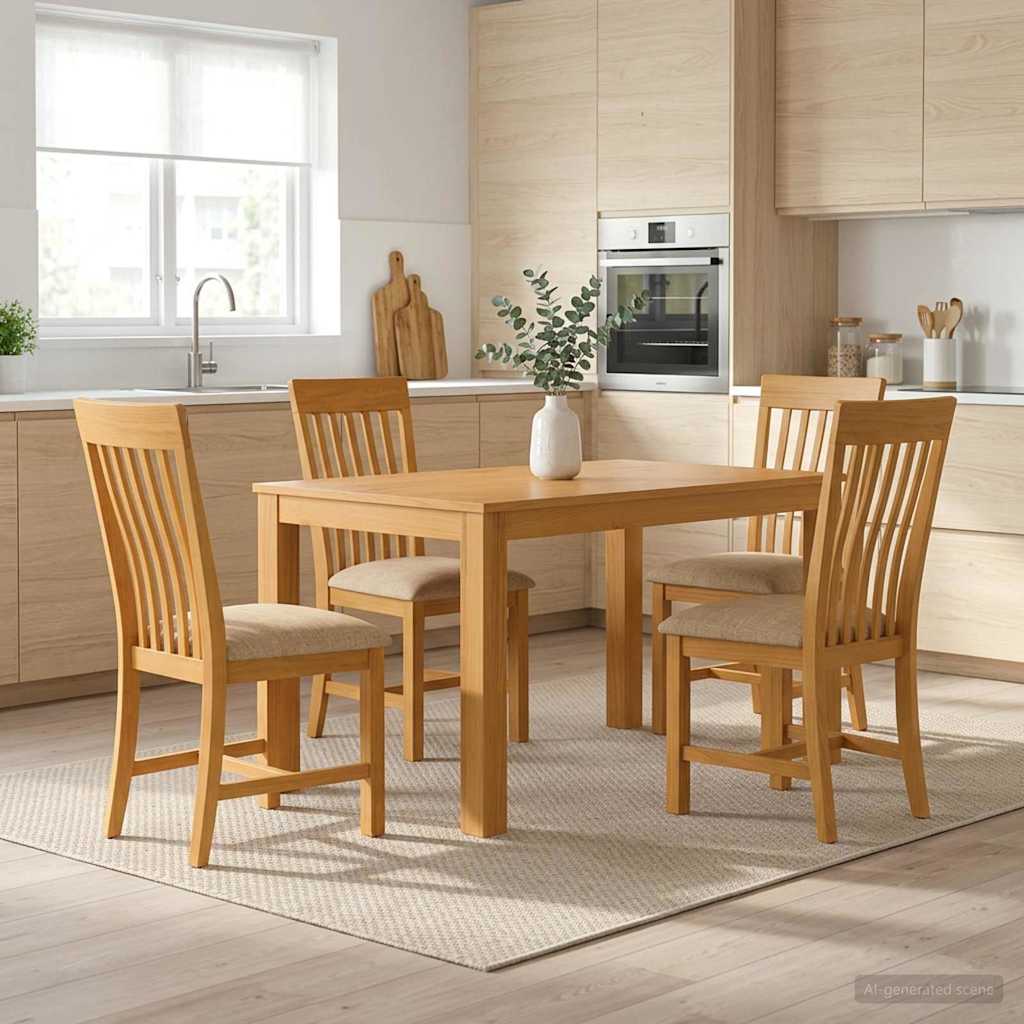 Spisestuesett 5 stk. Beige Massivt Eiketre