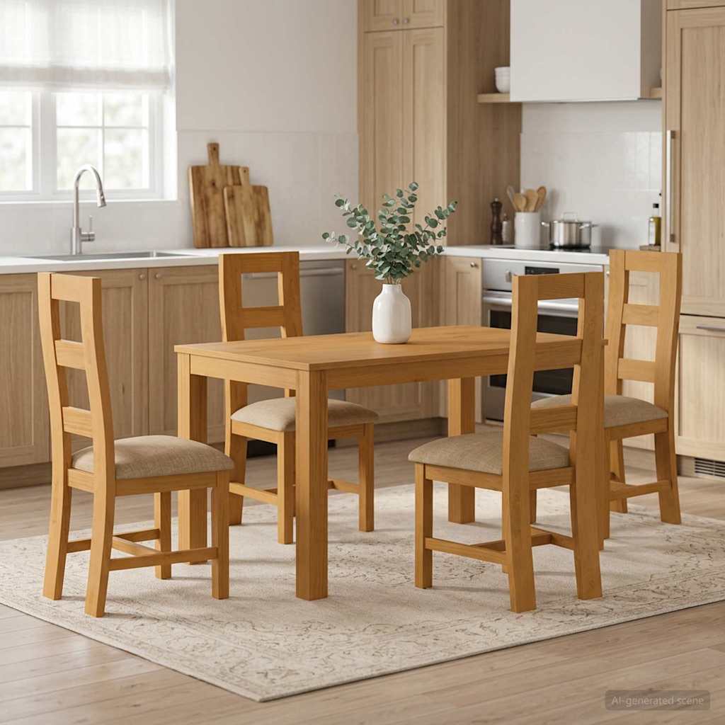 Spisestuesett 5 stk. Beige Massivt Eiketre