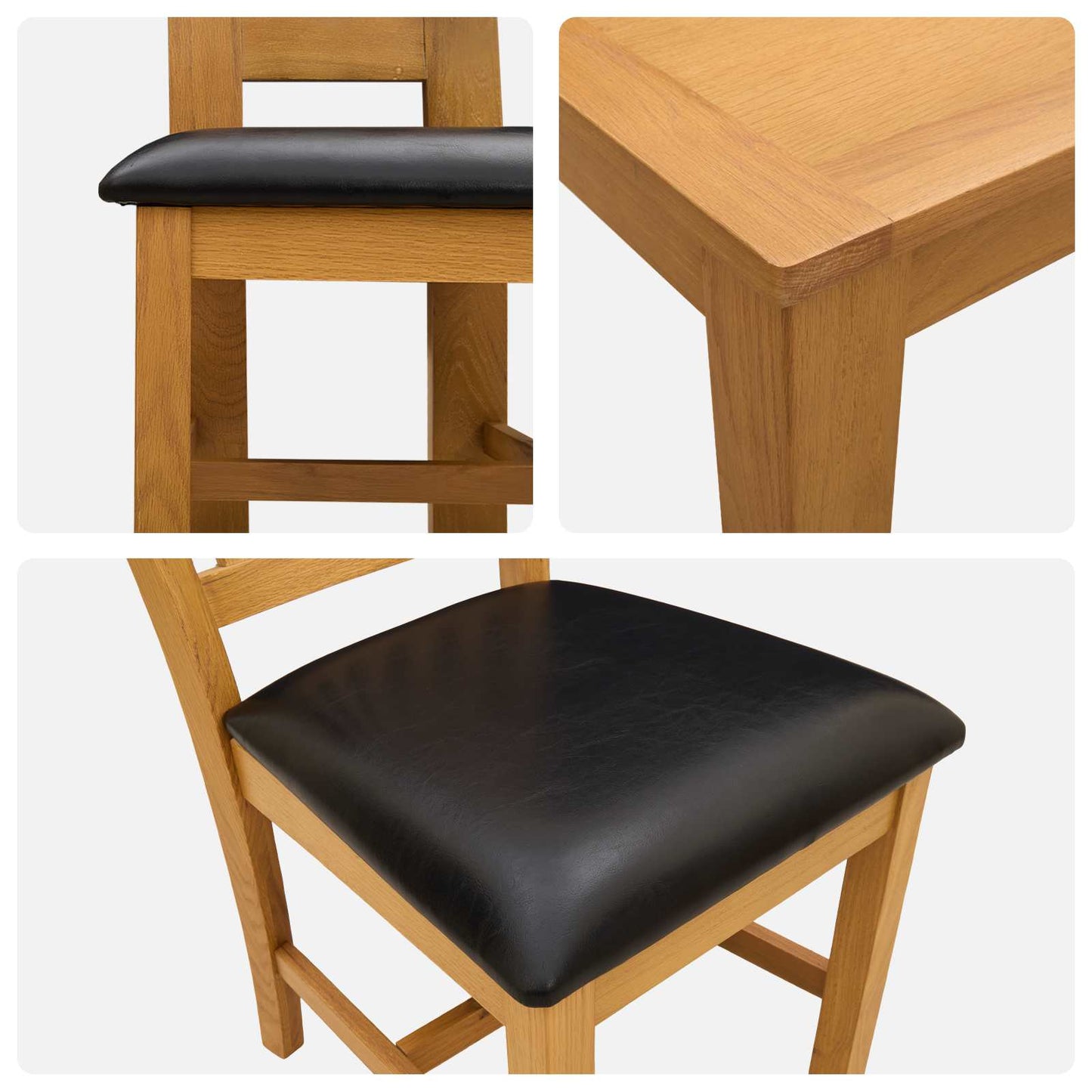 Spisestuesett 5 stk. Svart Massivt Eiketre