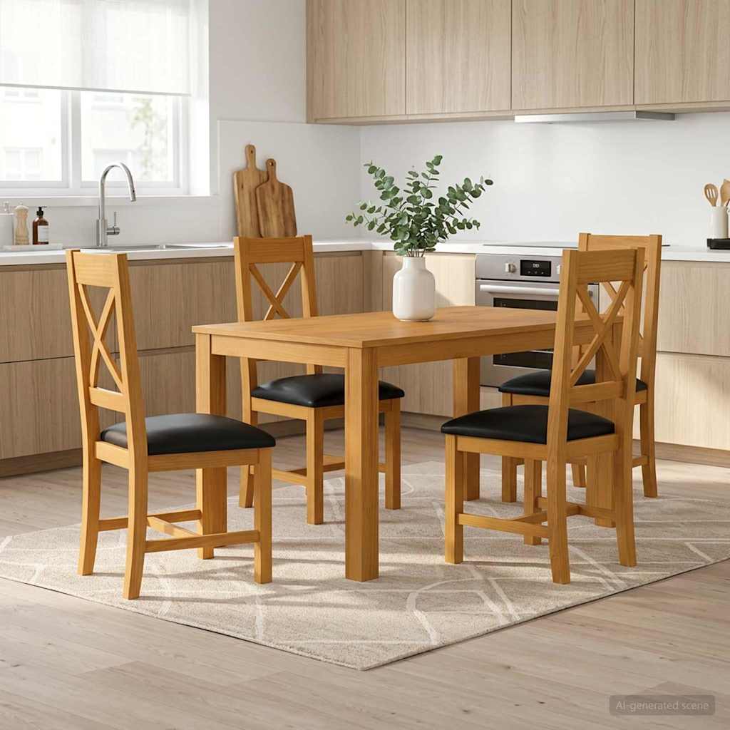 Spisestuesett 5 stk. Svart Massivt Eiketre