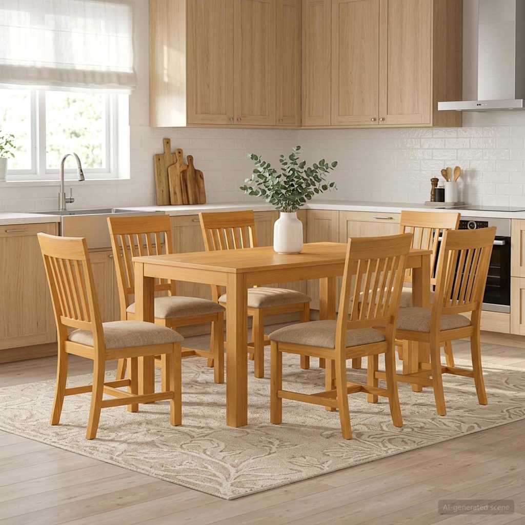Spisestuesett 7 stk. Beige Massivt Eiketre