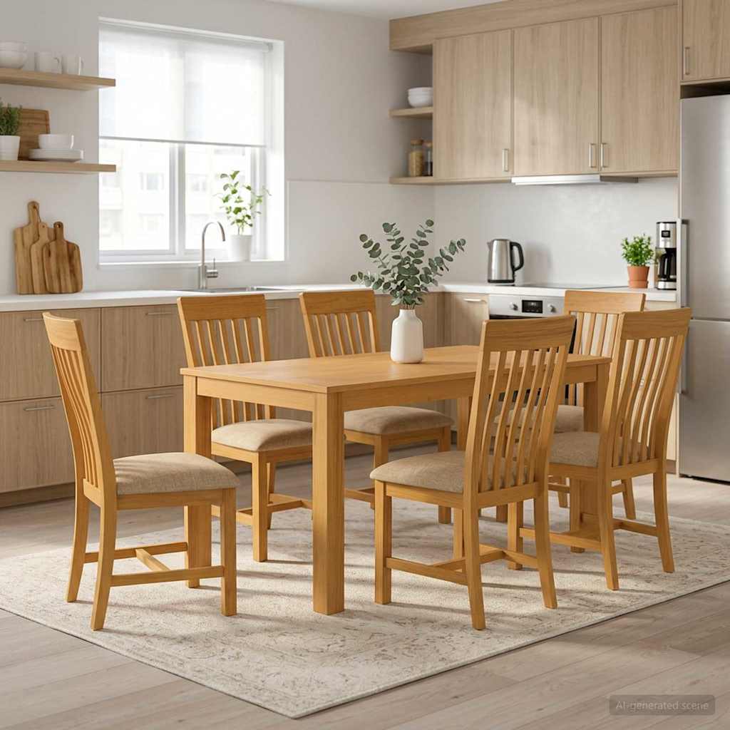 Spisestuesett 7 stk. Beige Massivt Eiketre