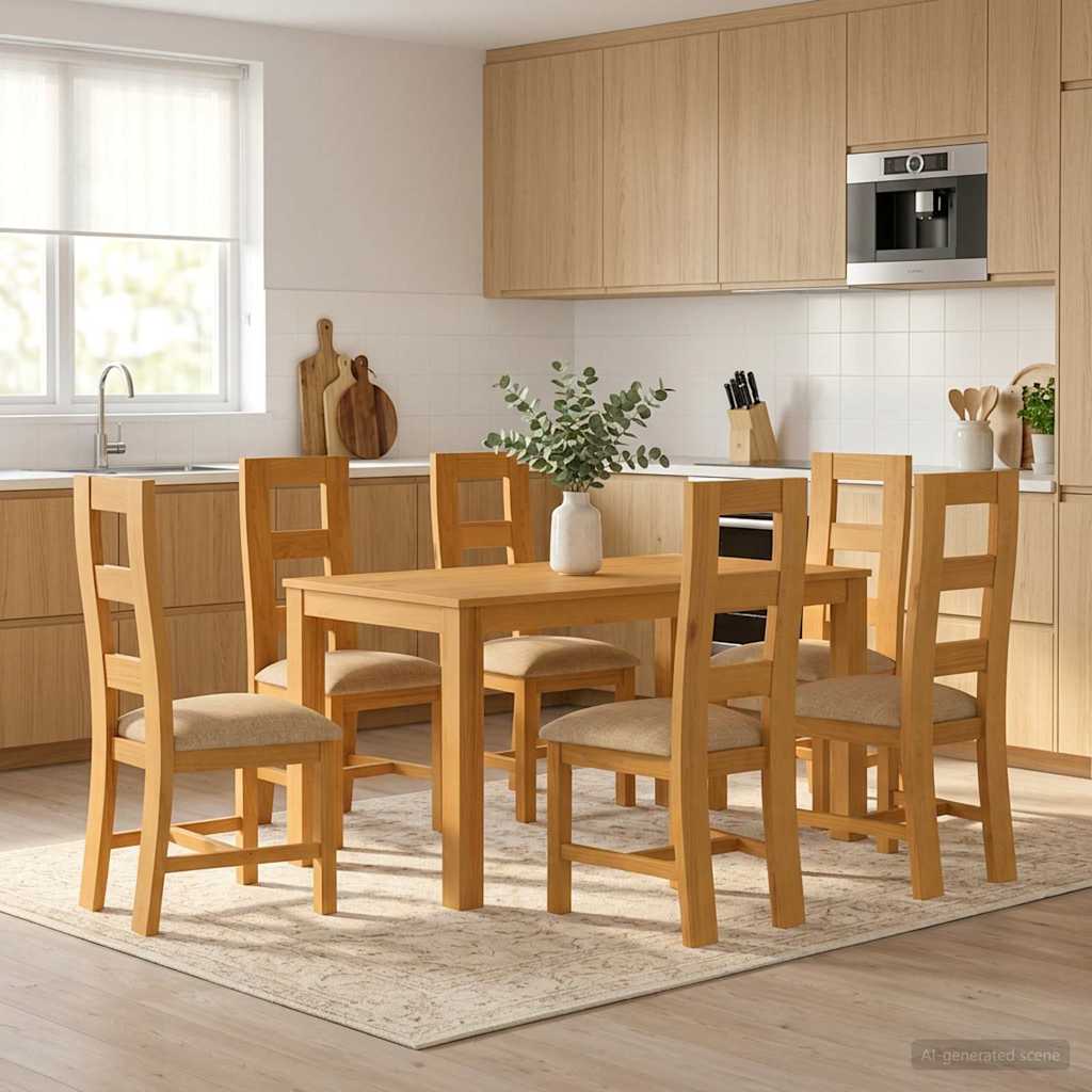 Spisestuesett 7 stk. Beige Massivt Eiketre