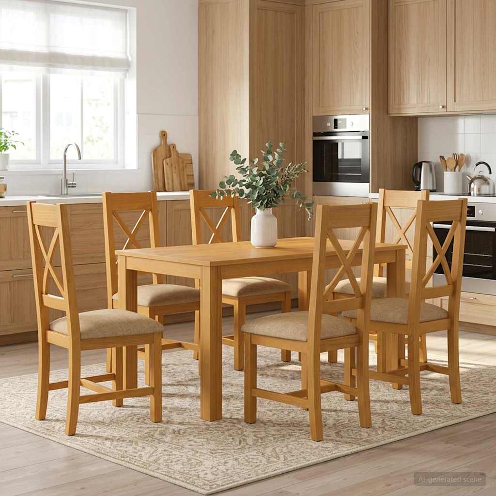 Spisestuesett 7 stk. Beige Massivt Eiketre
