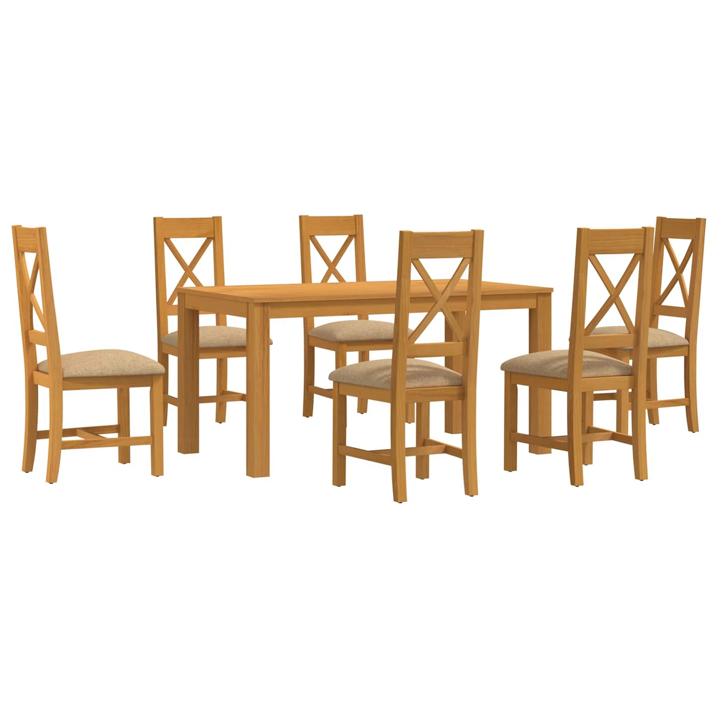 Spisestuesett 7 stk. Beige Massivt Eiketre