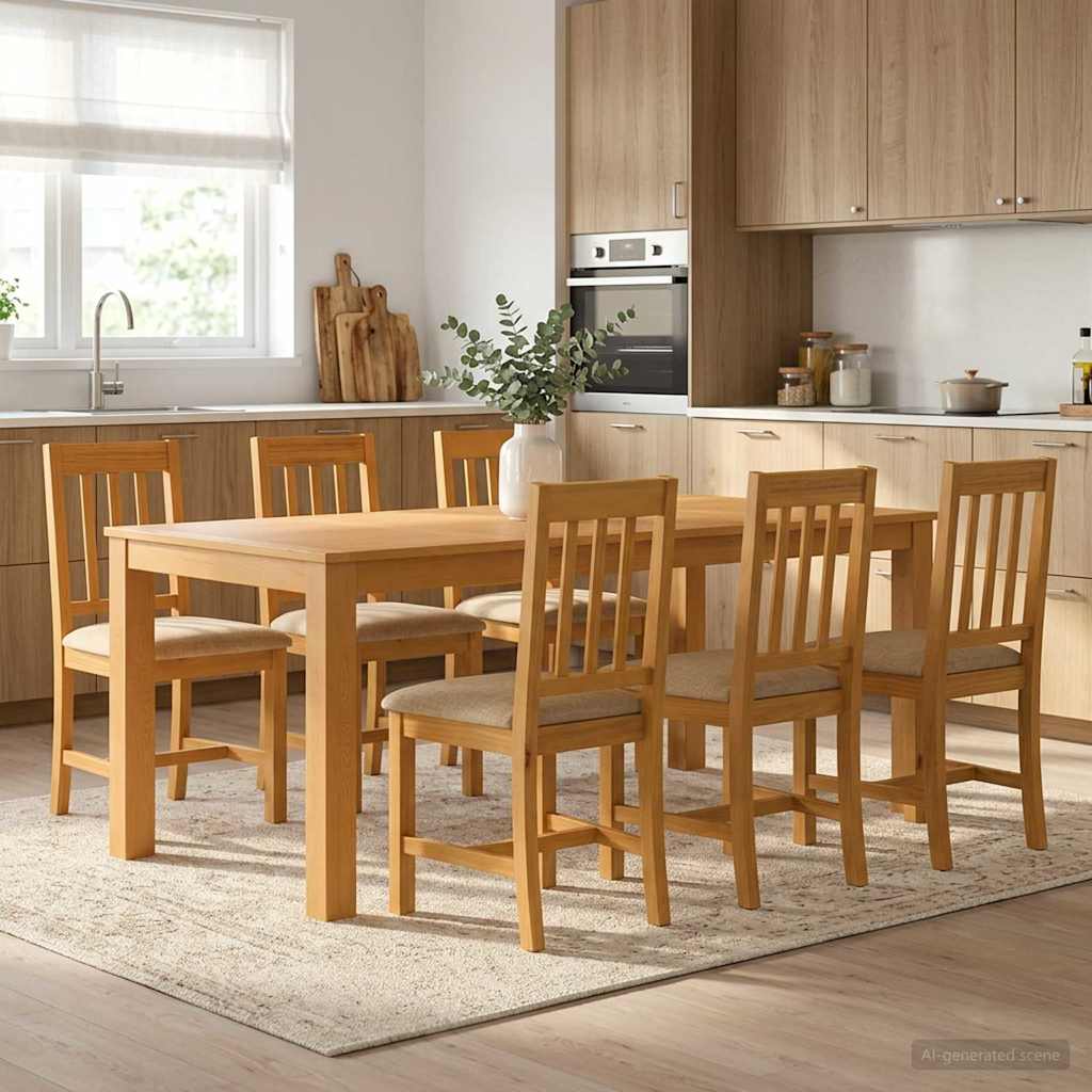 Spisestuesett 7 stk. Beige Massivt Eiketre