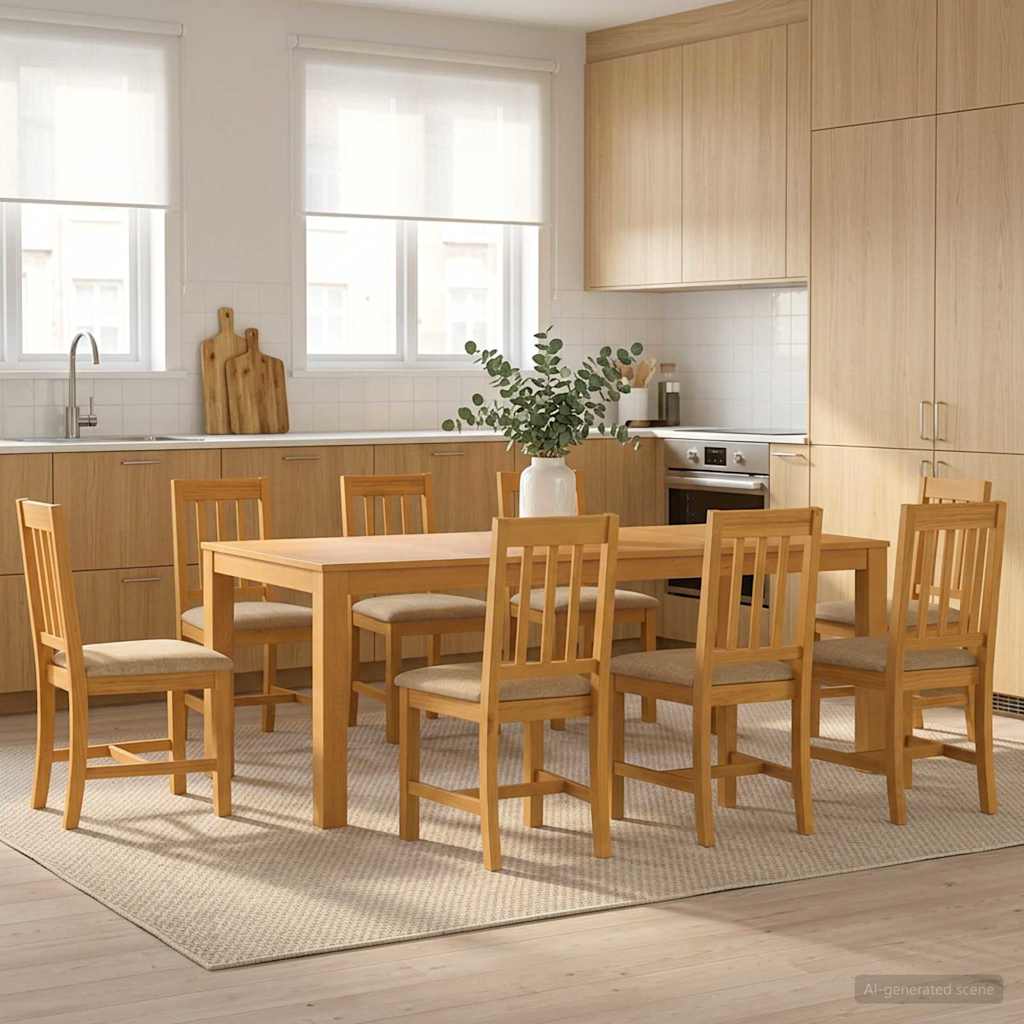Spisestuesett 9 stk. Beige Massivt Eiketre