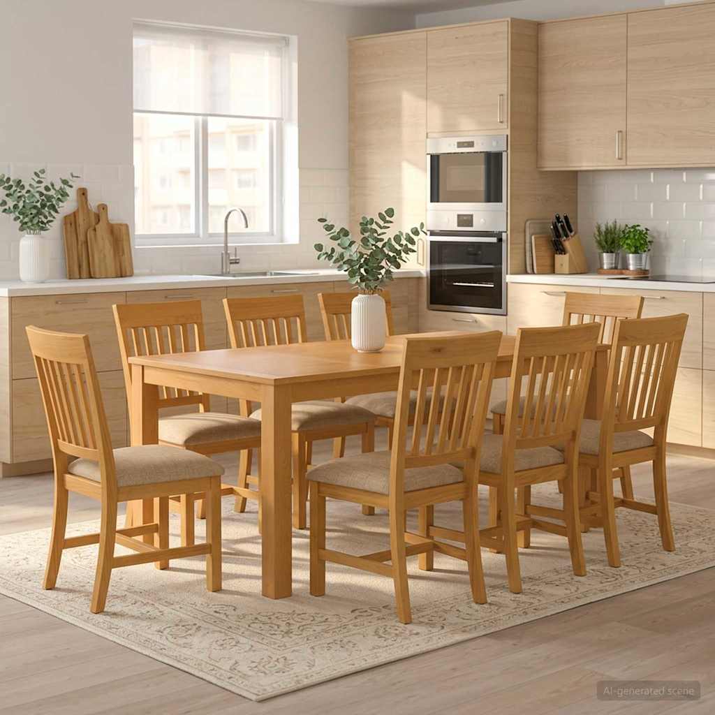 Spisestuesett 9 stk. Beige Massivt Eiketre