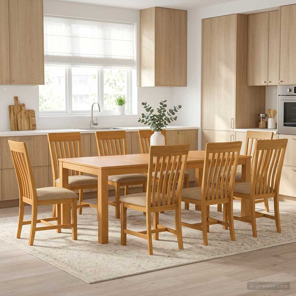 Spisestuesett 9 stk. Beige Massivt Eiketre