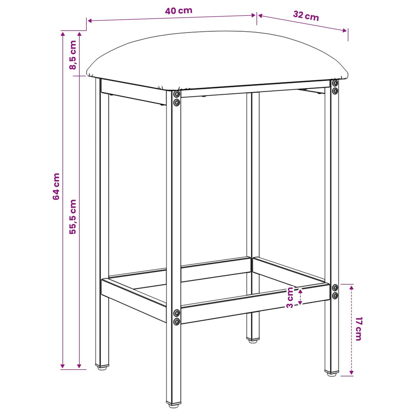 Barstol Lysegrå 40 x 32 x 64 cm Konstruert tre