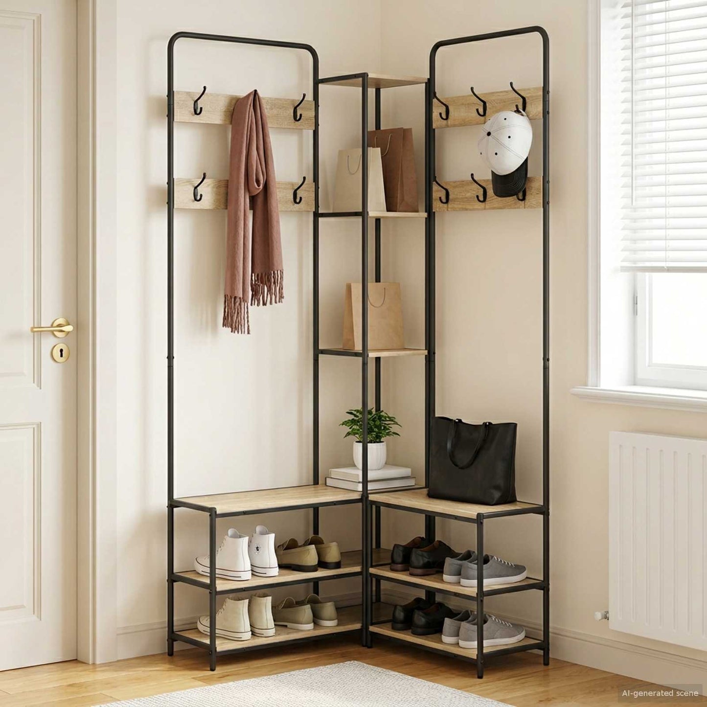 Knaggrekker med sko benk Sonoma eik 143 x 30 x 199,5 cm
