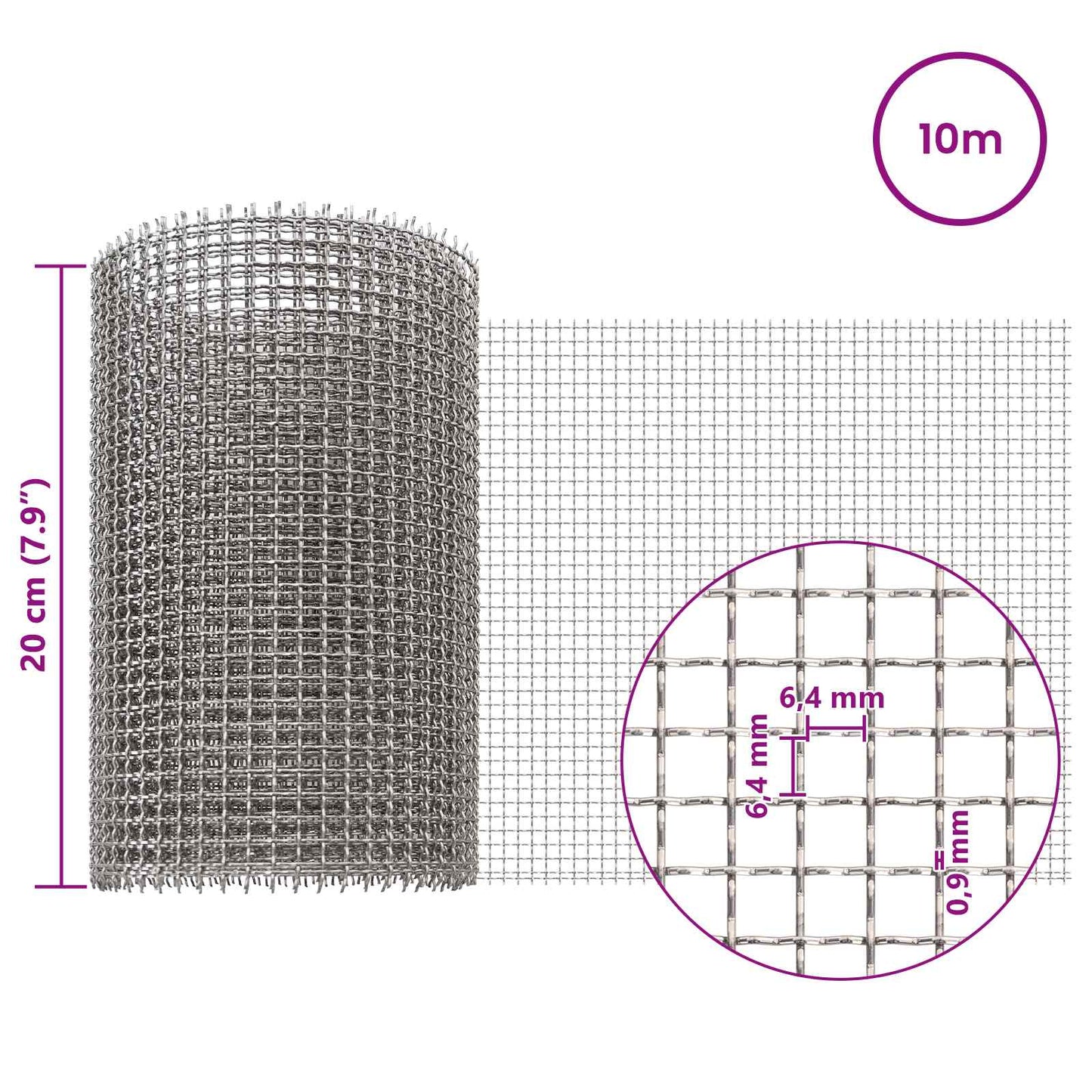 Maskeskjerm 20 x 1000 cm 3 Mesh Rustfritt stål 201 Sølv