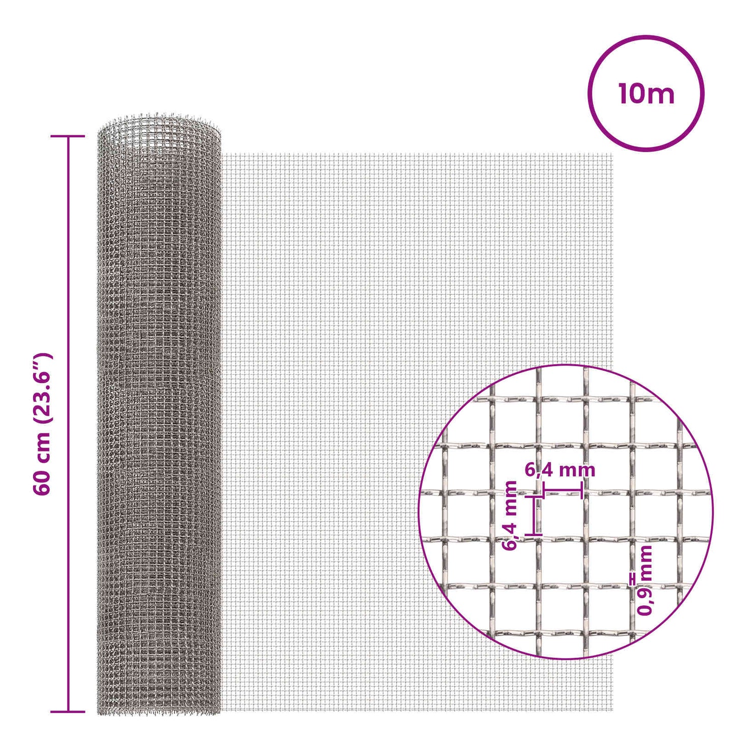 Maskeskjerm 60 x 1000 cm 3 Mesh Rustfritt stål 201 Sølv