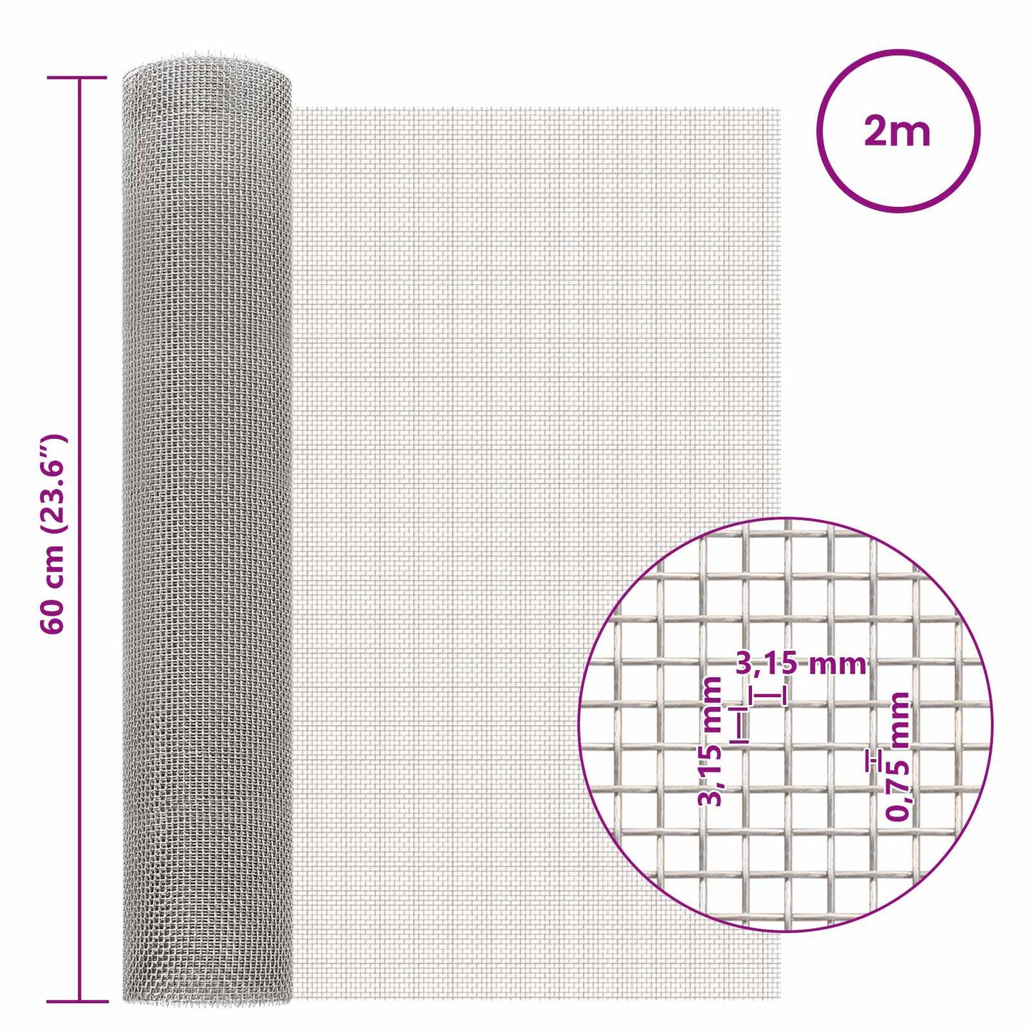 Maskeskjerm 60 x 200 cm 6 Mesh Rustfritt stål 201 Sølv