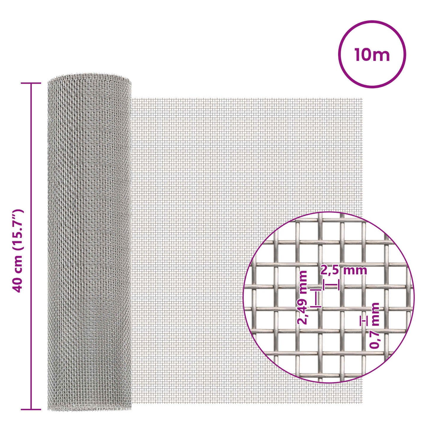Maskeskjerm 40 x 1000 cm 8 Mesh Rustfritt stål 201 Sølv