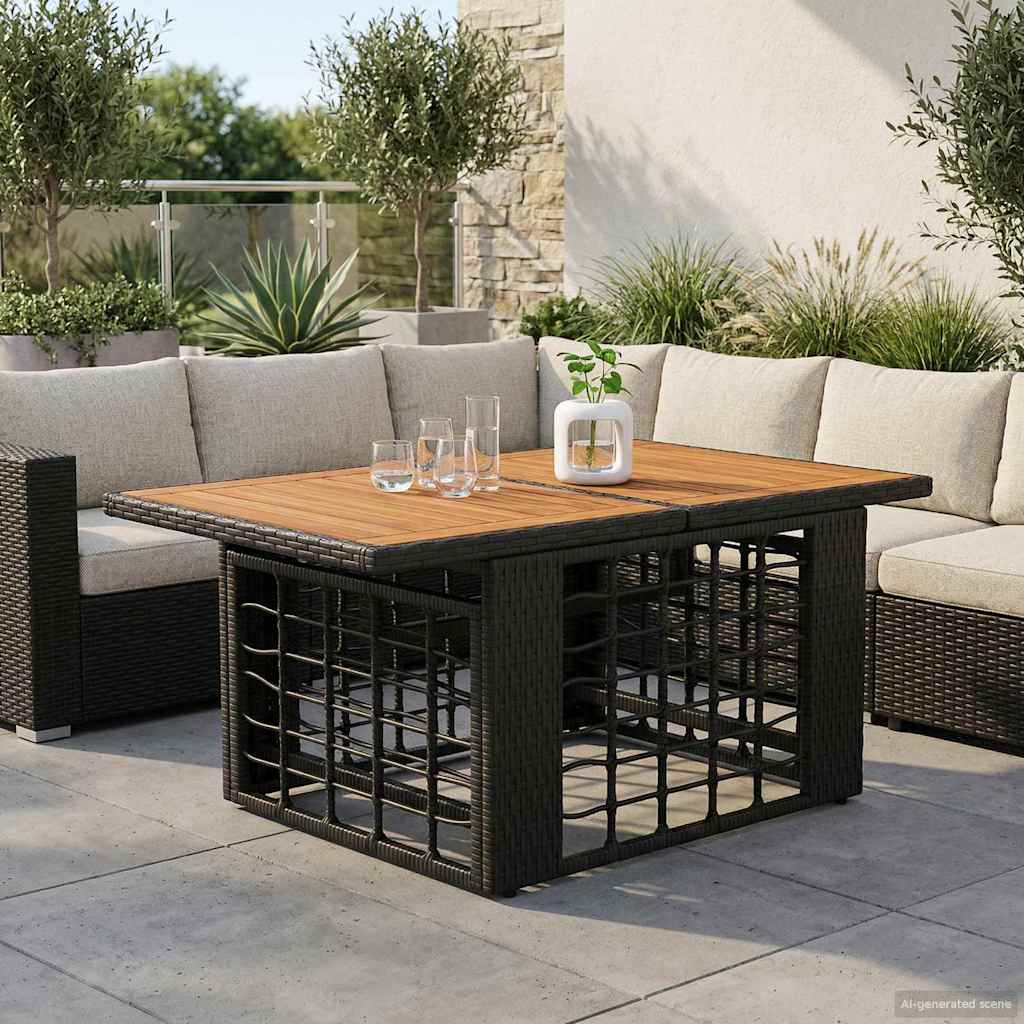Hagebord Svart og naturlig 100 x 55 x 37 cm PE Rattan og Glass