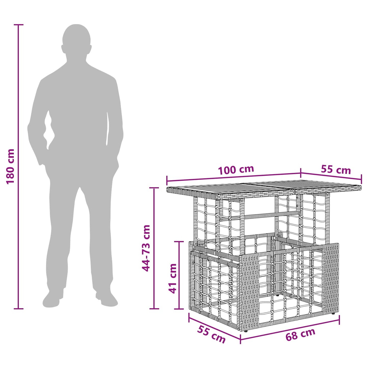 Hagebord Naturlig 100 x 55 x 37 cm PE Rattan og Glass