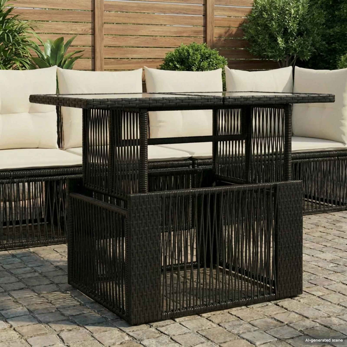 Hagebord Svart 100 x 55 x 37 cm PE Rattan og Glass