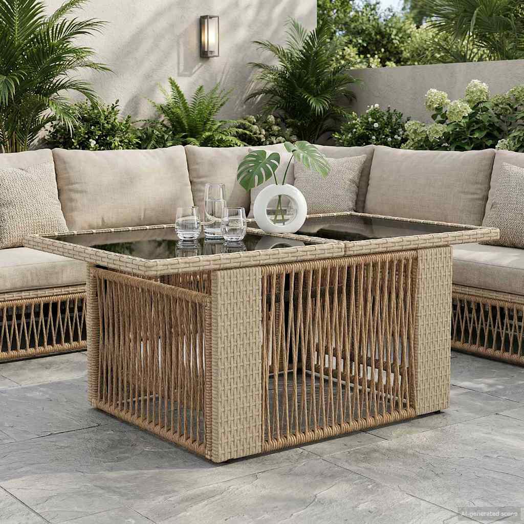 Hagebord Beige 100 x 55 x 37 cm PE Rattan og Glass